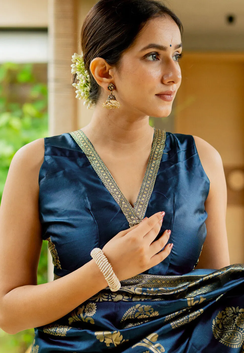 Woven Art Silk Saree in Teal Blue