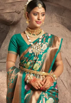 Woven Art Silk Saree in Teal Green