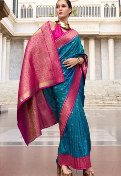 Woven Art Silk Saree in Teal Blue