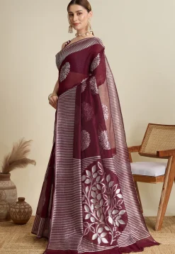 Woven Art Silk Saree in Wine