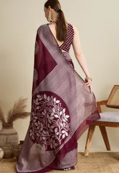 Woven Art Silk Saree in Wine