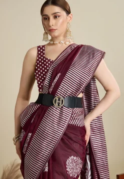 Woven Art Silk Saree in Wine