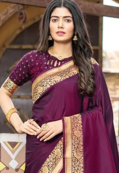 Woven Art Silk Saree in Wine