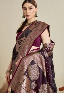 Woven Art Silk Saree in Wine