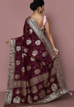 Woven Art Silk Saree in Wine