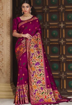 Woven Art Silk Saree in Wine