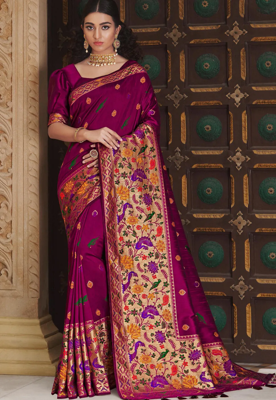 Woven Art Silk Saree in Wine