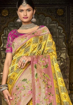 Woven Art Silk Saree in Yellow