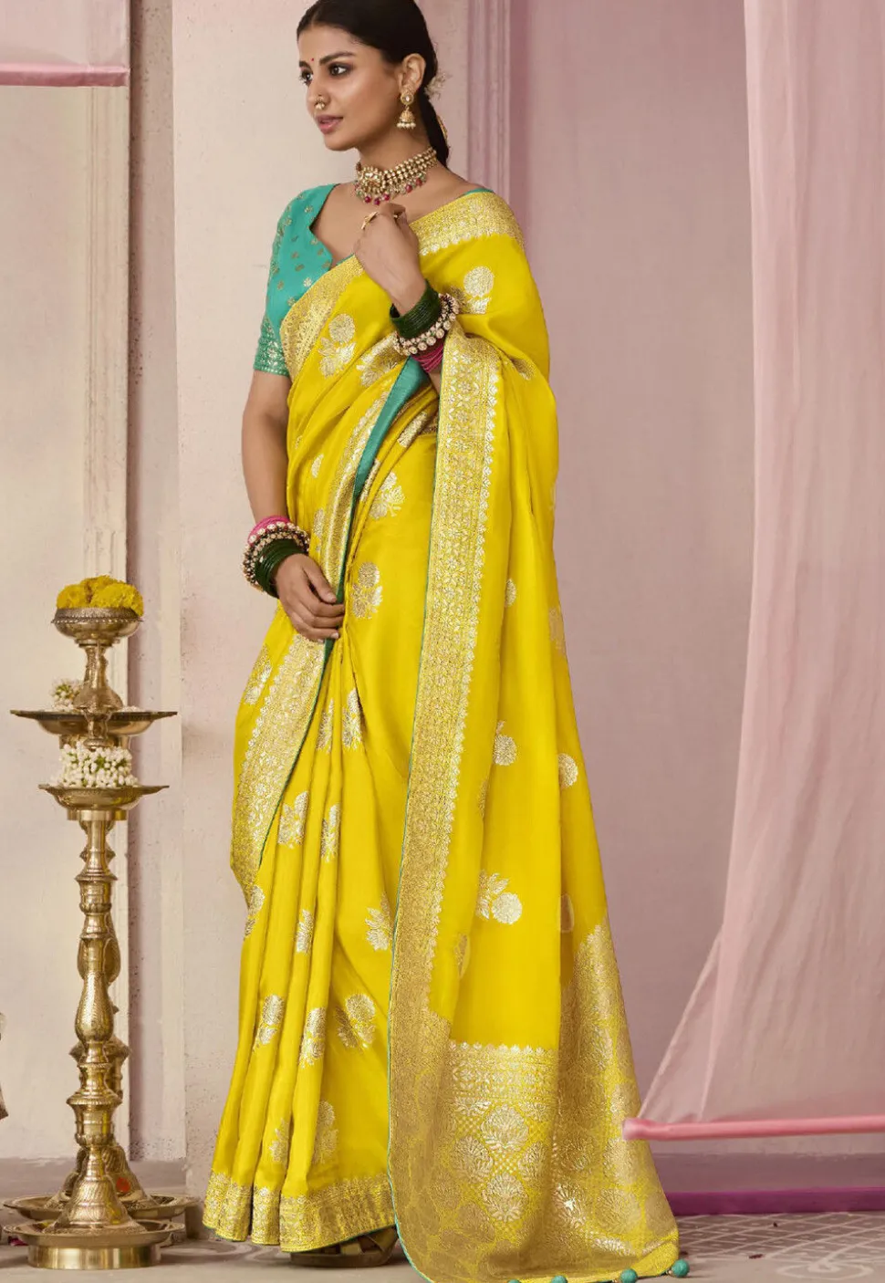 Woven Art Silk Saree in Yellow