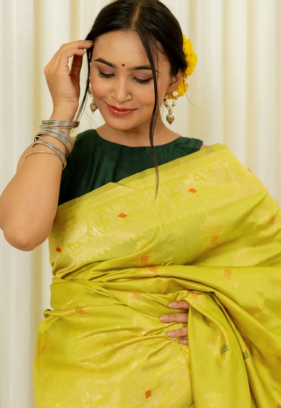 Woven Art Silk Saree in Yellow