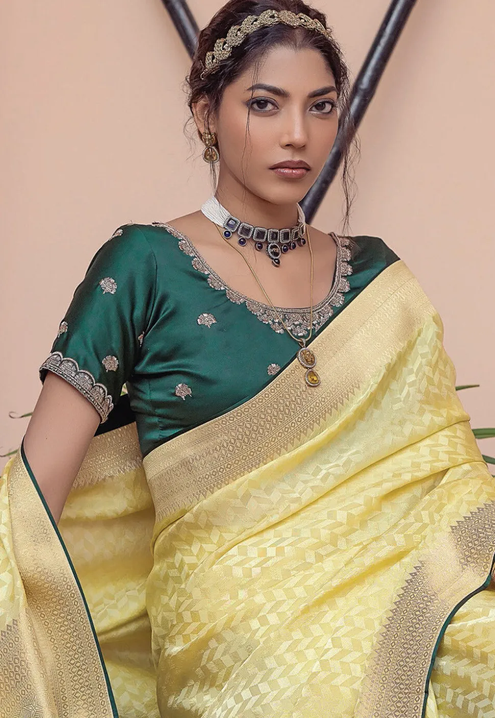 Woven Art Silk Saree in Yellow