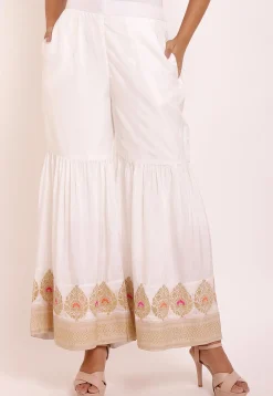 Woven Art Silk Sharara in Off White