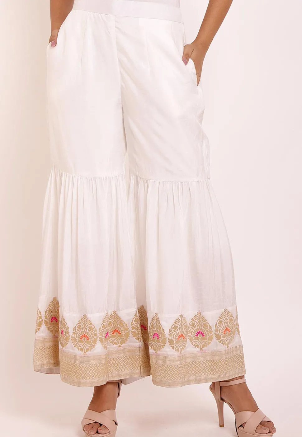 Woven Art Silk Sharara in Off White