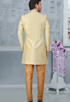 Woven Art Silk Sherwani in Light Green