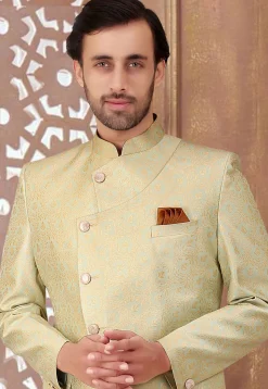 Woven Art Silk Sherwani in Light Green