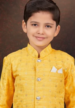 Woven Art Silk Sherwani in Yellow