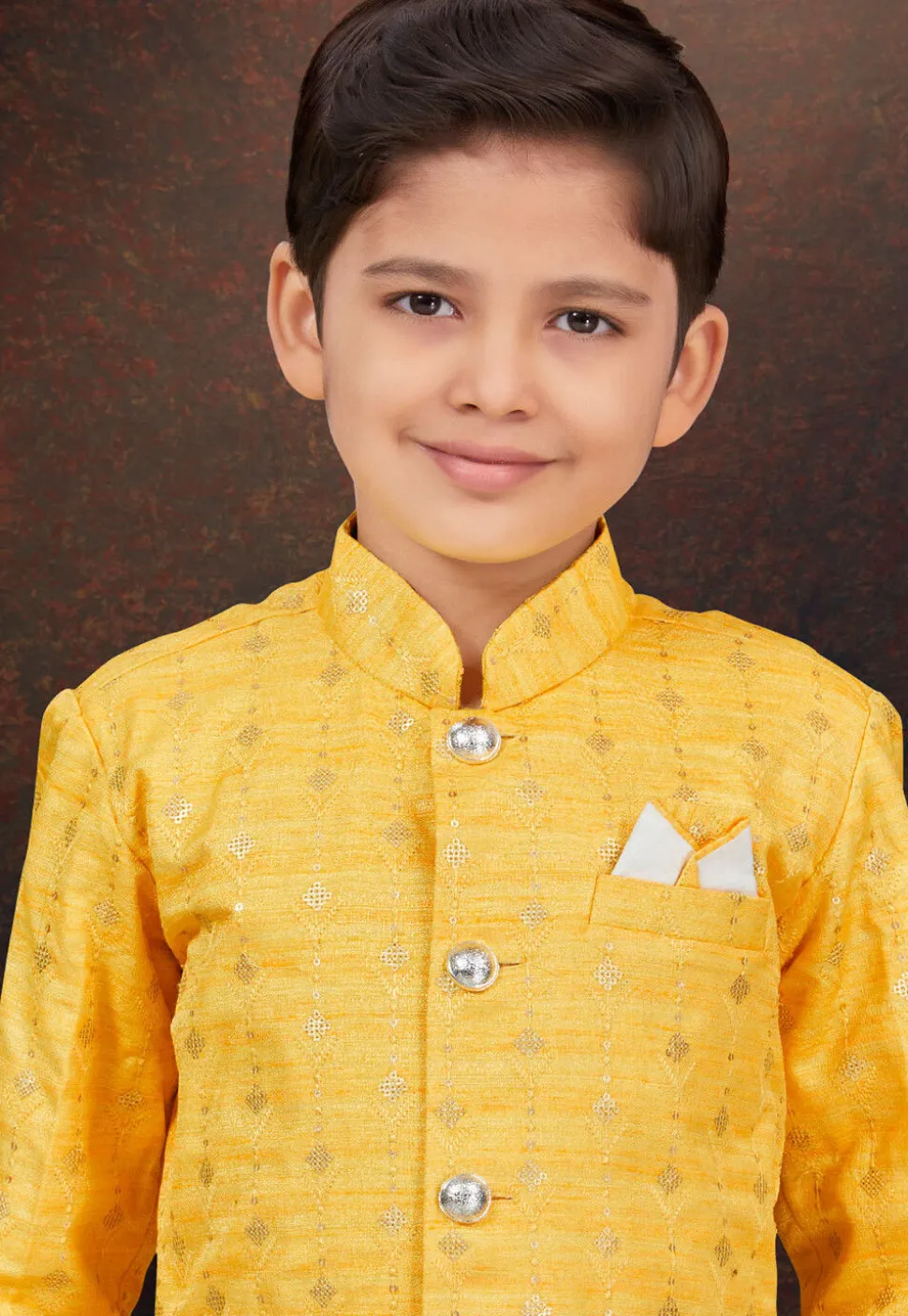 Woven Art Silk Sherwani in Yellow
