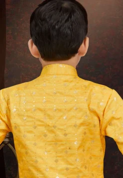 Woven Art Silk Sherwani in Yellow