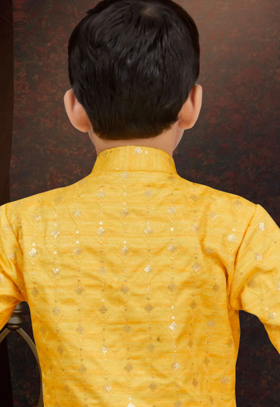 Woven Art Silk Sherwani in Yellow