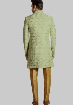 Woven Art Silk Sherwani in Light Green