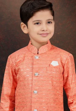 Woven Art Silk Sherwani in Orange