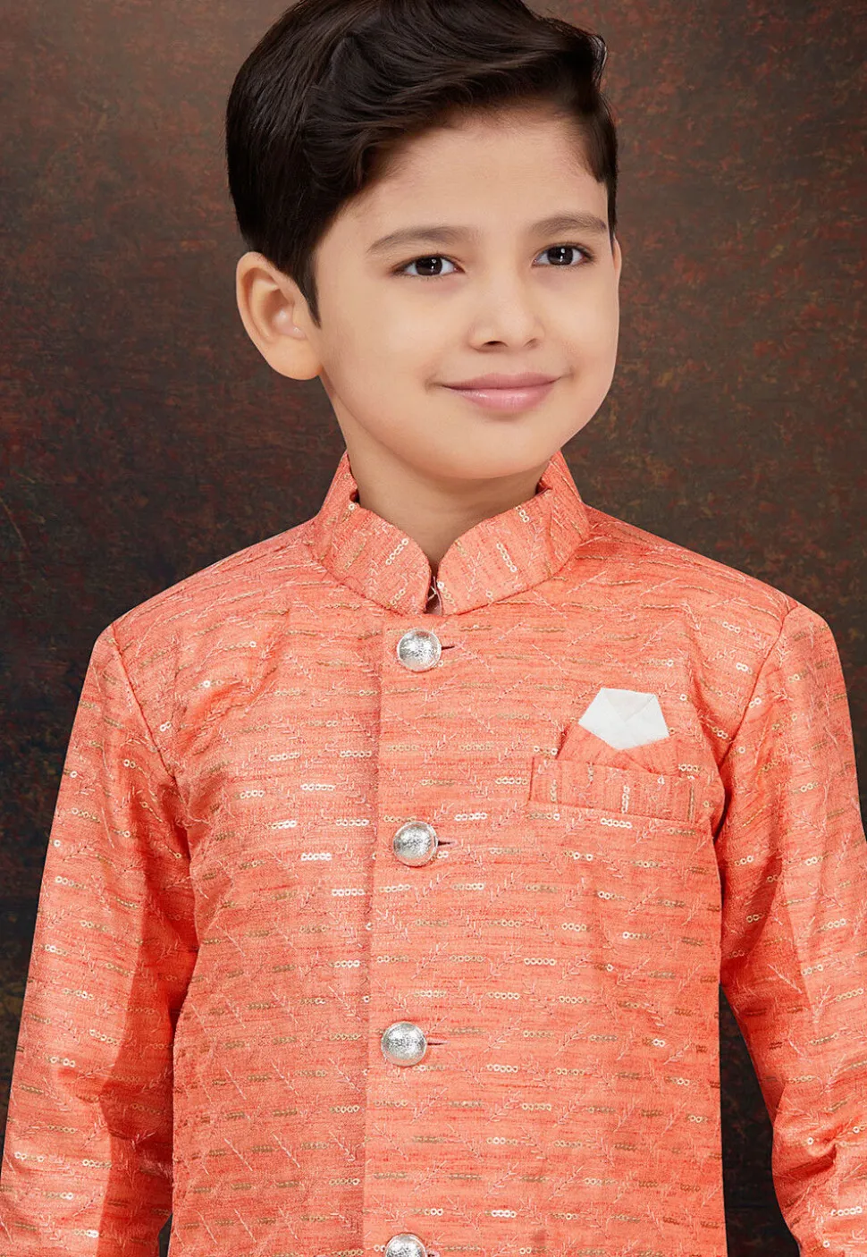 Woven Art Silk Sherwani in Orange