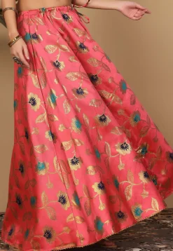 Woven Art Silk Skirt in Coral Pink