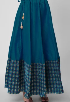Woven Art Silk Skirt in Teal Blue