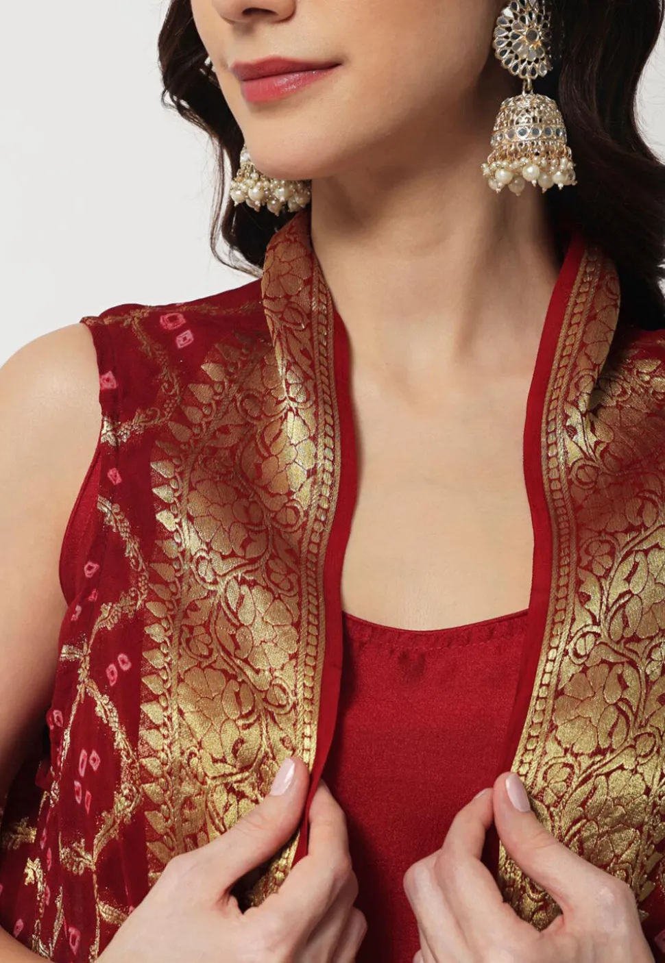 Woven Art Silk Straight Kurta Set in Maroon