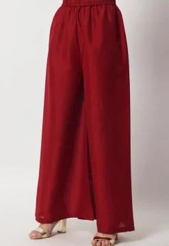 Woven Art Silk Straight Kurta Set in Maroon