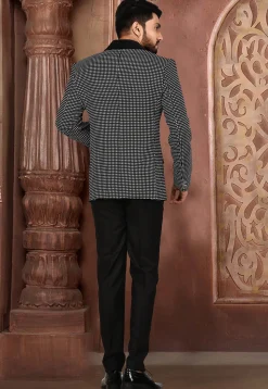 Woven Art Silk Tuxedo in Black and White