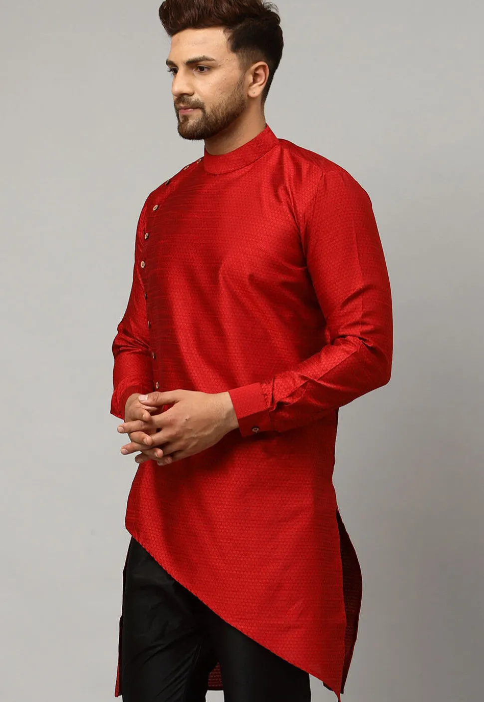 Woven Banarasi Silk Kurta in Maroon