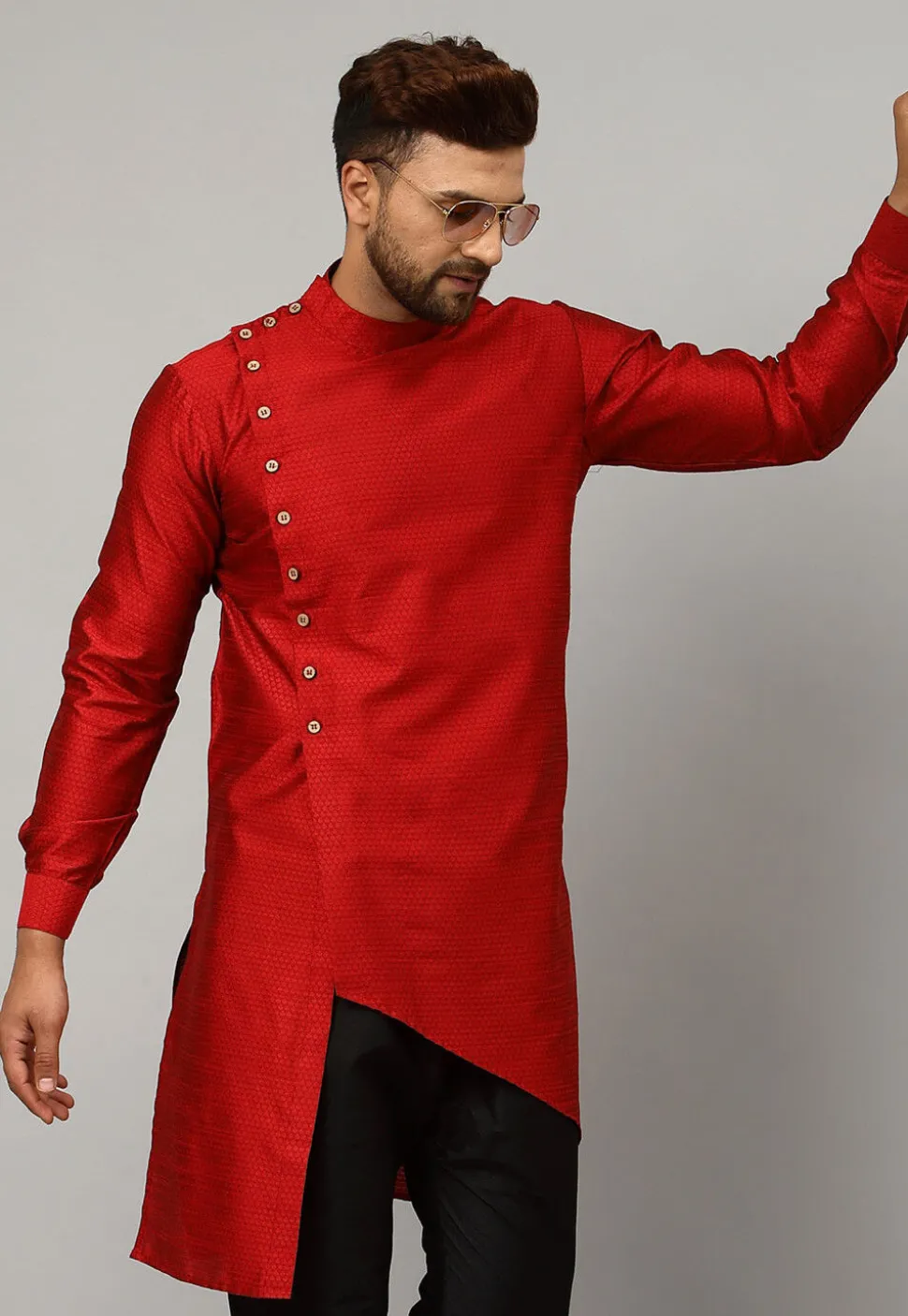 Woven Banarasi Silk Kurta in Maroon