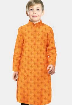 Woven Banarasi Silk Kurta in Pastel Orange