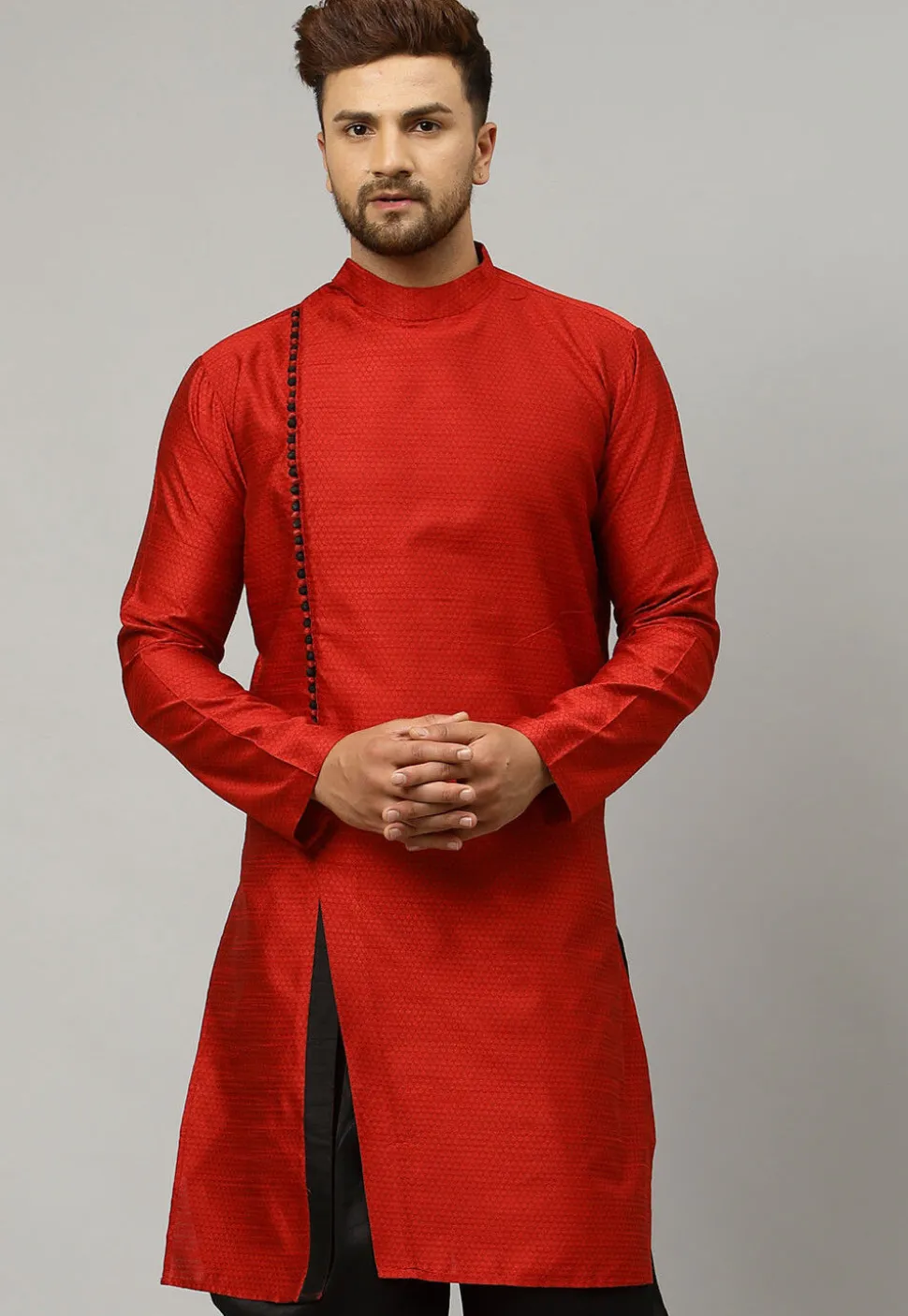 Woven Banarasi Silk Kurta in Maroon