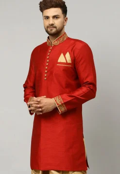 Woven Banarasi Silk Kurta in Maroon