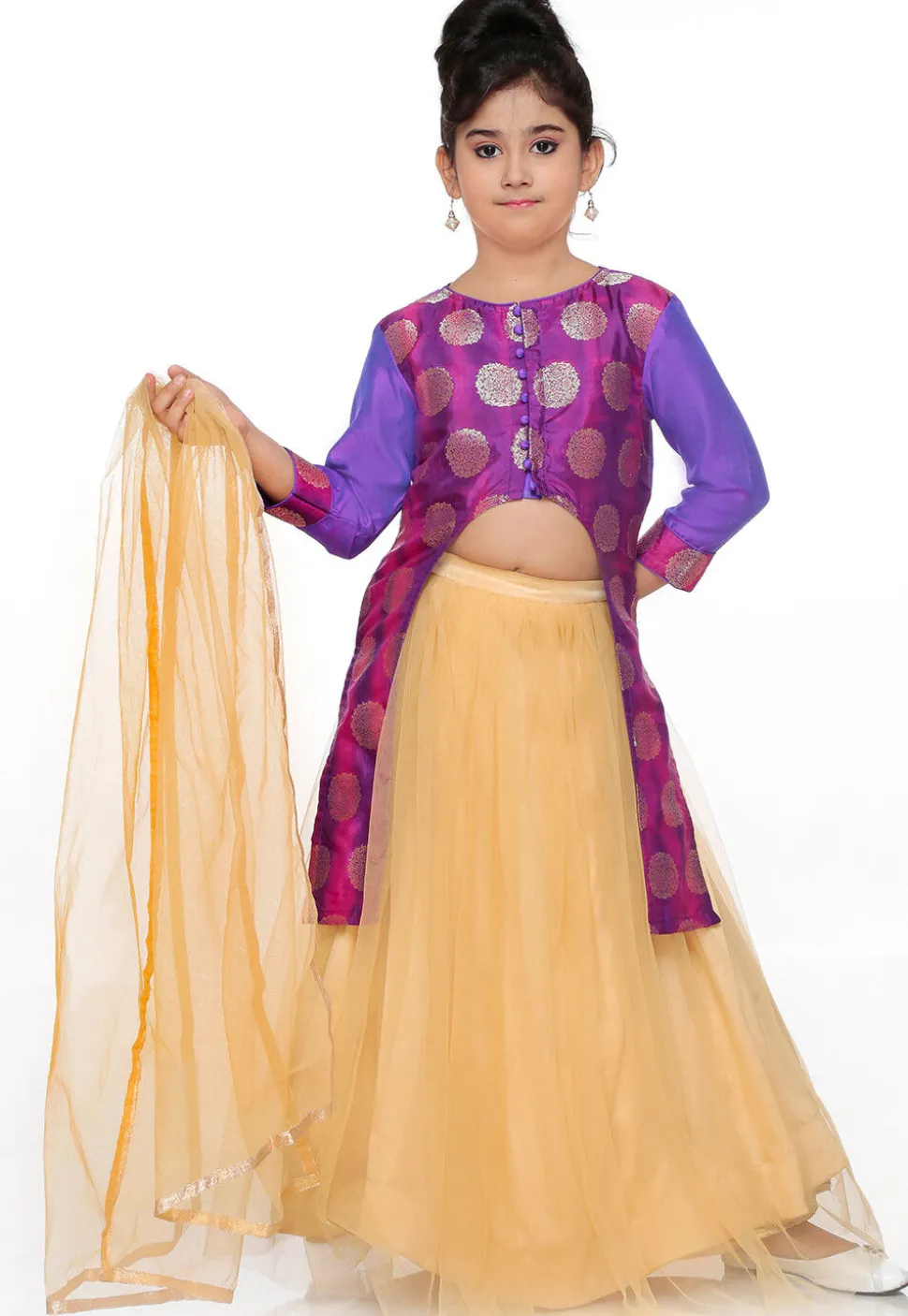 Woven Banarasi Silk Lehenga in Purple Dual Tone