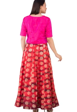 Woven Banarasi Silk Lehenga in Red and Maroon