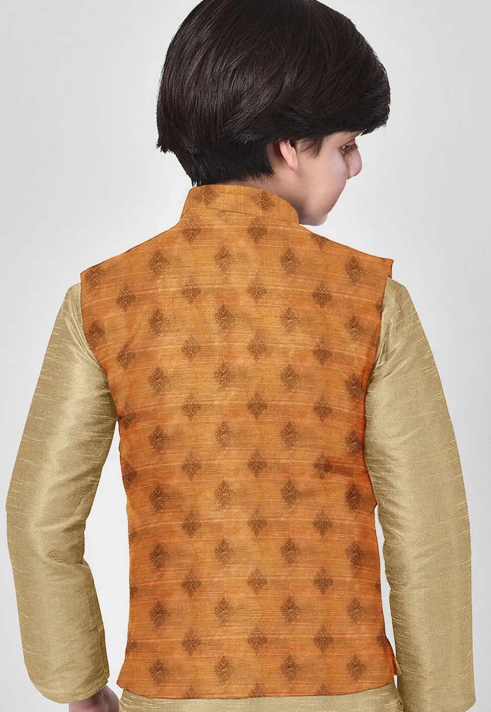 Woven Banarasi Silk Nehru Jacket in Orange