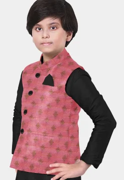 Woven Banarasi Silk Nehru Jacket in Pink