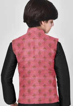 Woven Banarasi Silk Nehru Jacket in Pink