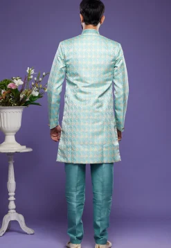 Woven Banarasi Silk Sherwani in Light Blue