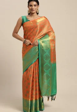 Woven Bangalore Silk Saree in Light Orange