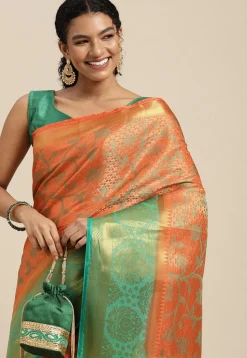 Woven Bangalore Silk Saree in Light Orange