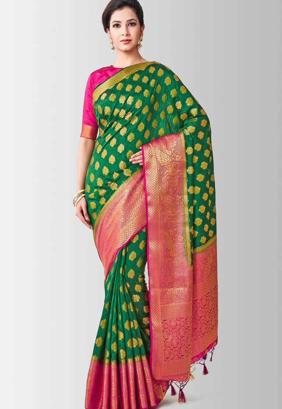 Woven Bangalore Silk Saree in Dark Teal Green