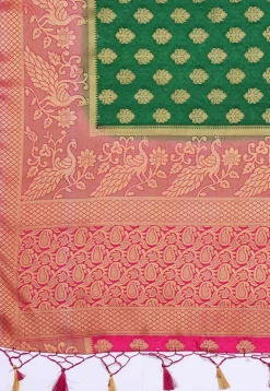 Woven Bangalore Silk Saree in Dark Teal Green