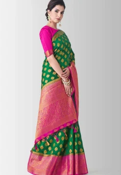 Woven Bangalore Silk Saree in Dark Teal Green