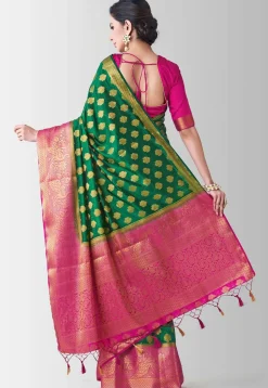 Woven Bangalore Silk Saree in Dark Teal Green