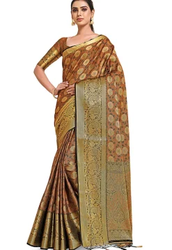 Woven Bangalore Silk Saree in Rust