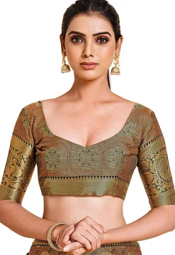 Woven Bangalore Silk Saree in Rust